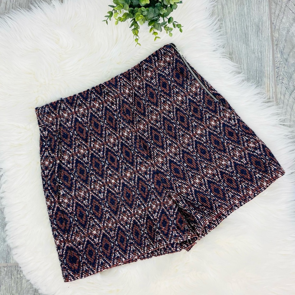Zara Tweed Boho Preppy Diamond Print  High Waist Shorts